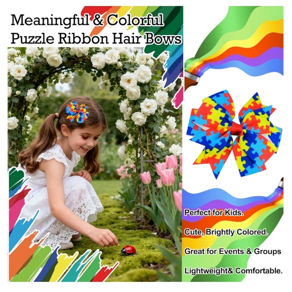 6PCS Autism Awareness Hair Bows - Picture 3 of 8